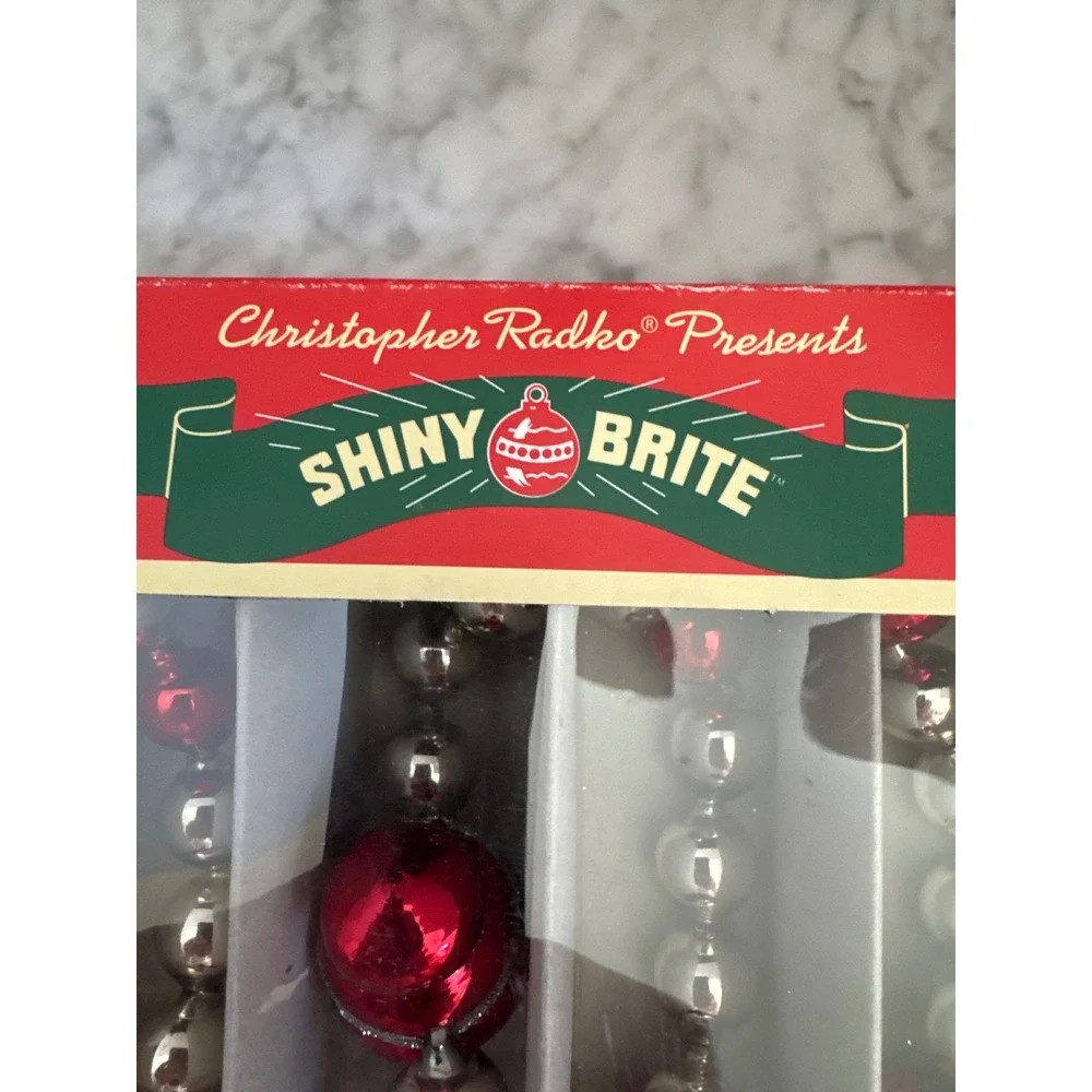 Christopher Radko Shiny Brite Red Silver Glass Bead Christmas Garland 2011 Boxed